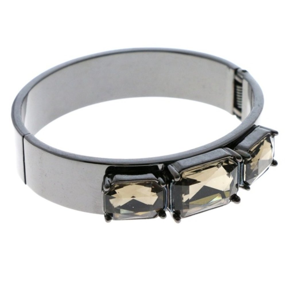 Express dark silver hinged bracelet black stones